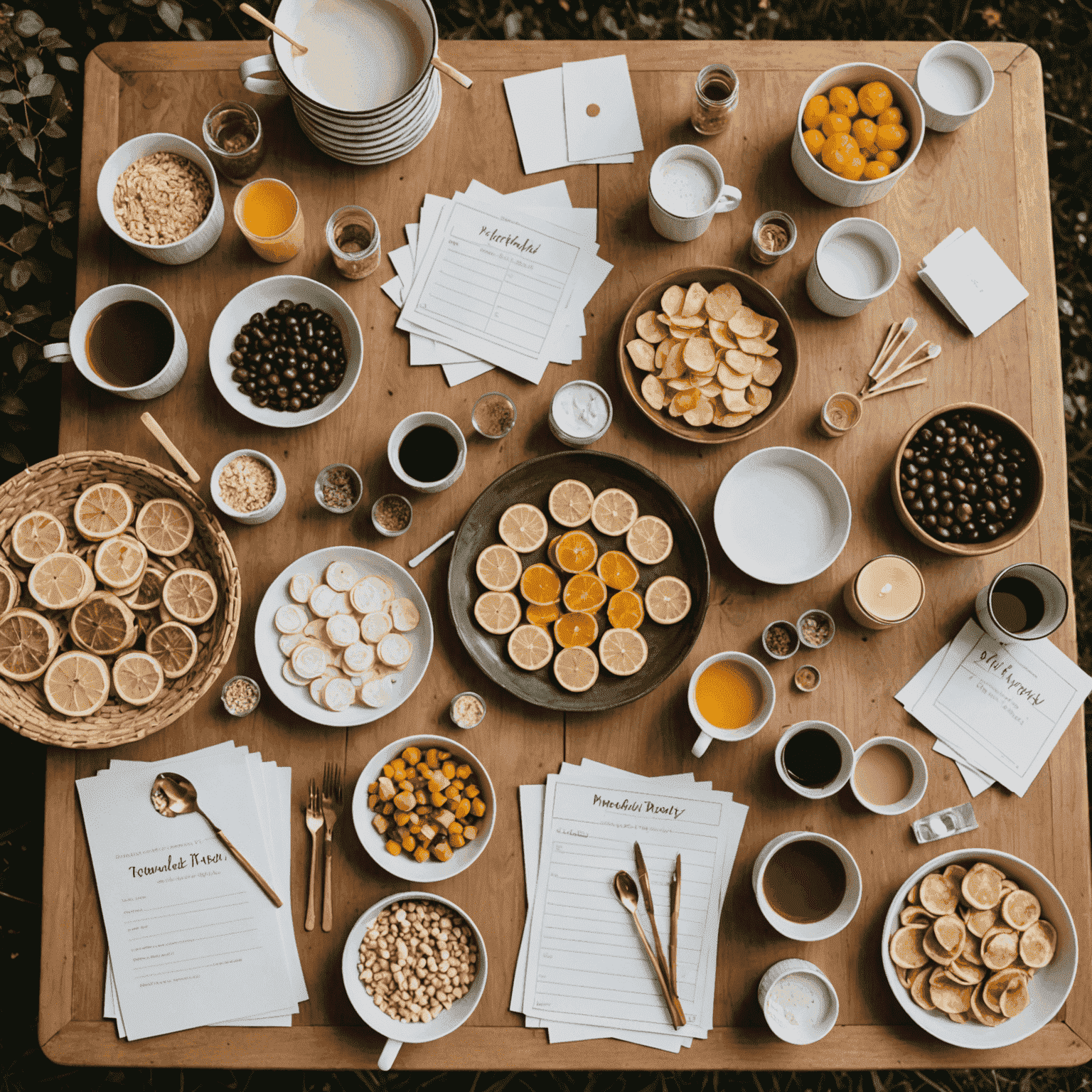 Handmade party games and materials spread out on a table, ready for a budget-friendly event