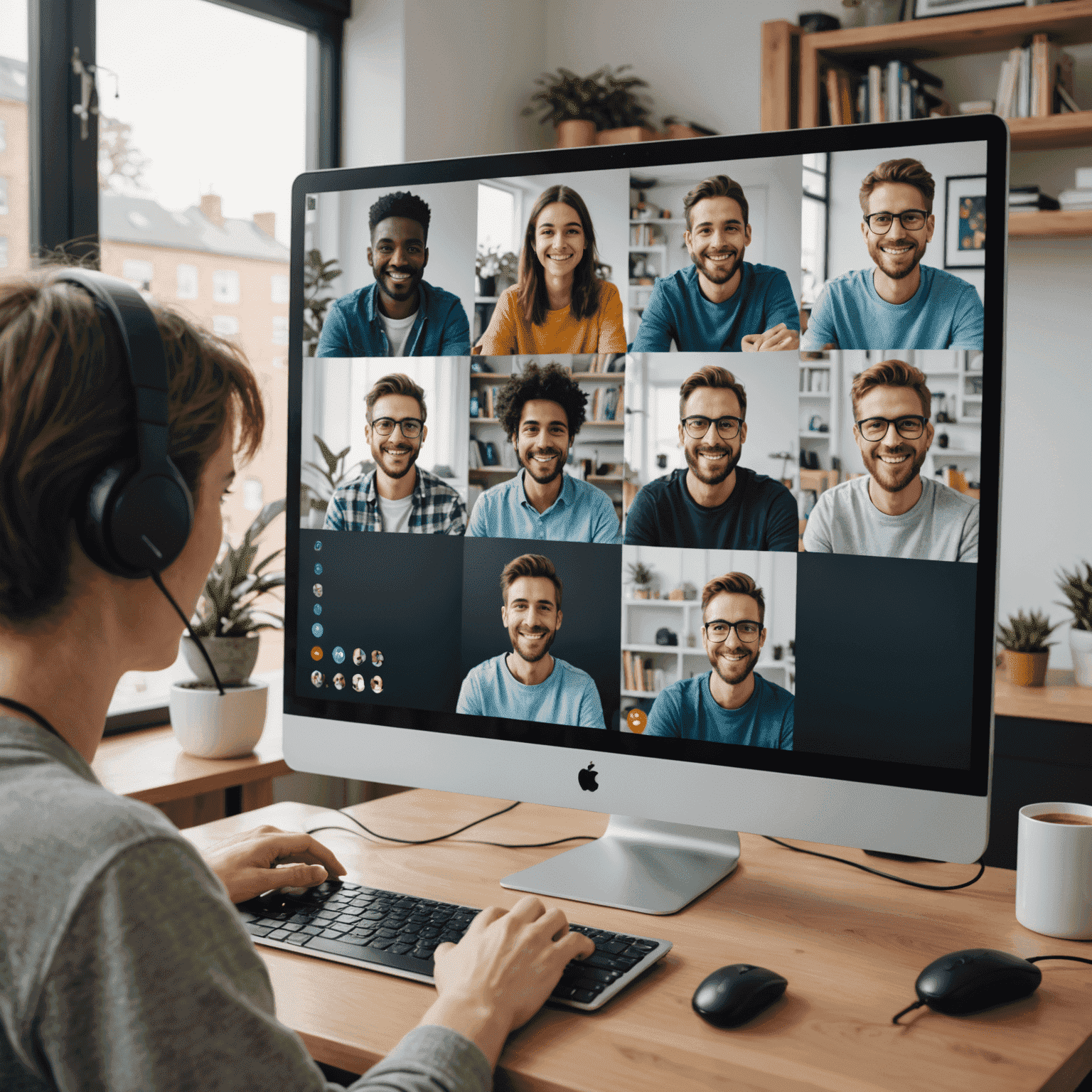 Computer screen showing a group video call with people playing online games together